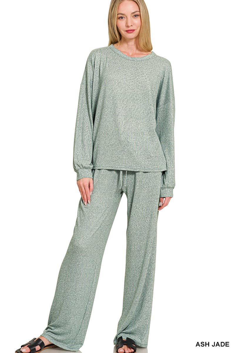 Soft Melange Hacci Long Slv Tee And Pants Set