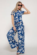 Print Texture Knit Short Sleeve Top & Waist Band Pants Set