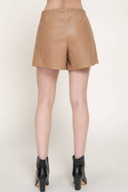 Front Ruched Faux Leather Skort