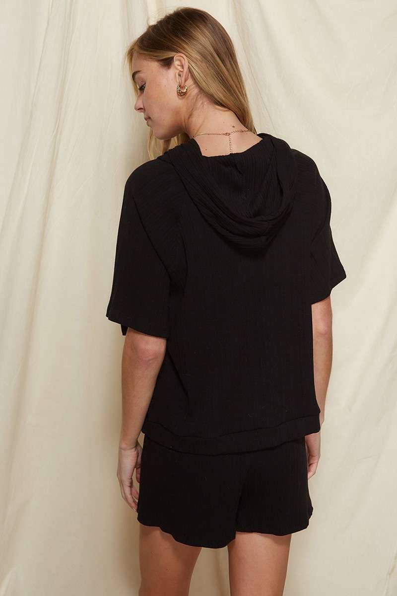 SET10016-RIB PULLOVER WITH SHORTS SET