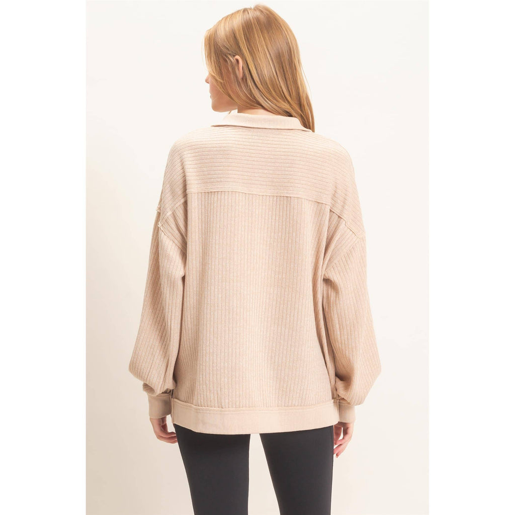 Ribbed Knit Half-Zip Pullover