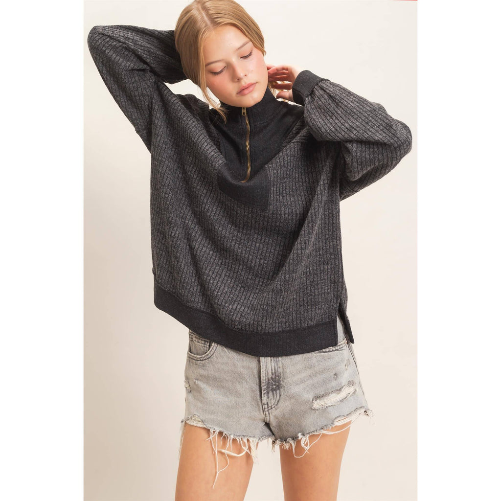 Ribbed Knit Half-Zip Pullover