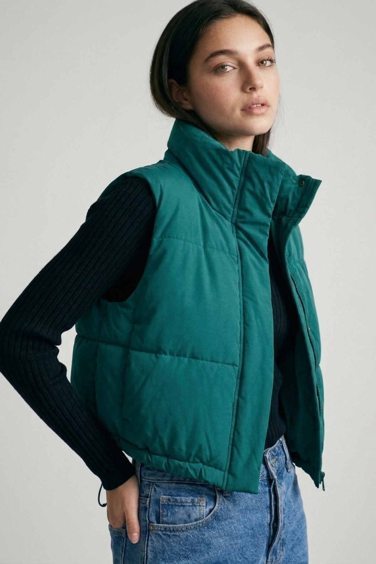 PU Cropped Puffer Vest With Pockets