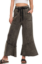 `Acid Washed Flare Hem Pants With Pockets Zenana