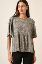 T10161 - DITSY FLOWER PRINT BABY DOLL KNIT TOP