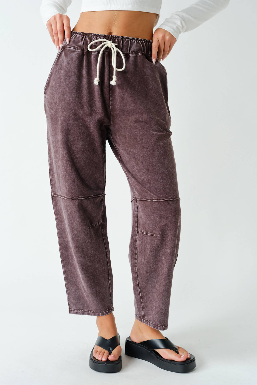 Cotton Blend Mineral Wash Cropped Straight Leg Pants