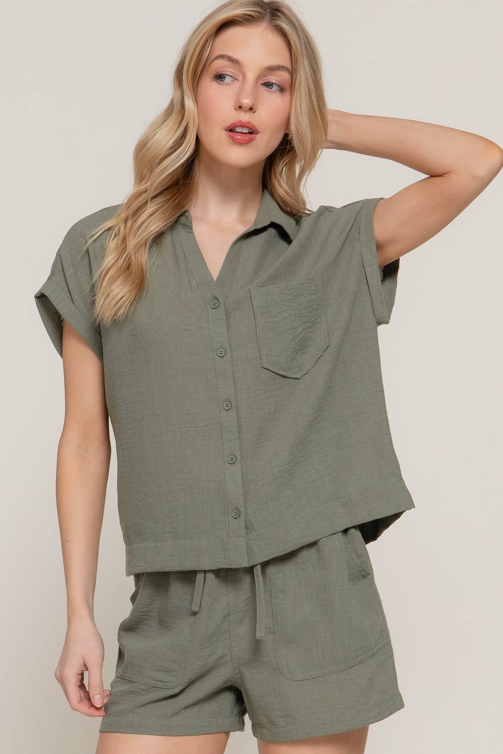 Dolman Short Sleeve Shirt & Shorts Linen Effect Set