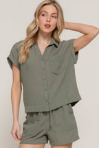 Dolman Short Sleeve Shirt & Shorts Linen Effect Set