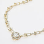 14K Gold Plated Quatrefoil CZ Charm Accent Industrial Link Necklace