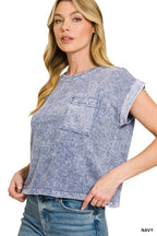 Halo Snow Washed Cotton Cuffed Short Sleeve Top