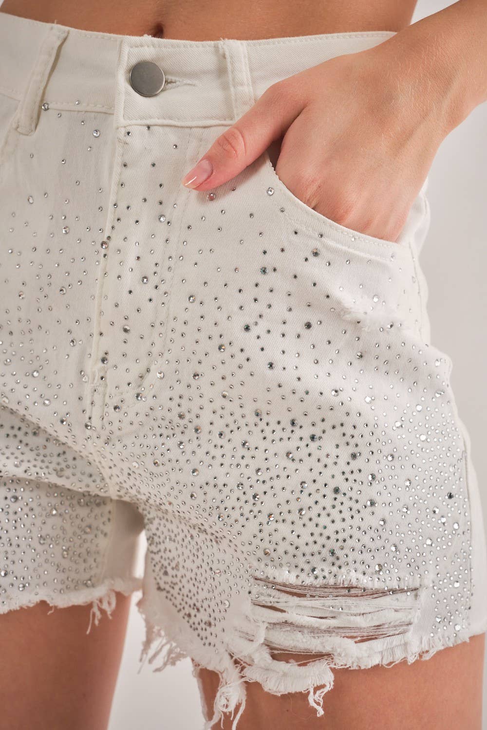 IP2742 Rhinestone Embellished Stretch Denim Shorts