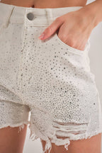 IP2742 Rhinestone Embellished Stretch Denim Shorts