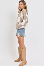 CASUAL SOFT COZY  RELAXED FIT CHECKER KNIT SWEATER