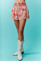 Stripe Knit Shorts With Star Patch Accents