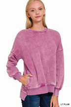 Acid Wash Fleece Hi-low Hem Pullover
