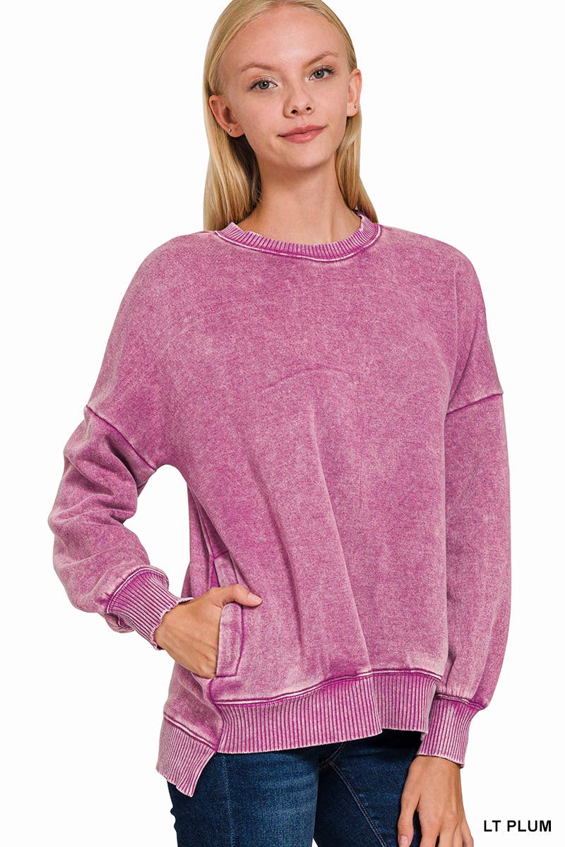 Acid Wash Fleece Hi-low Hem Pullover