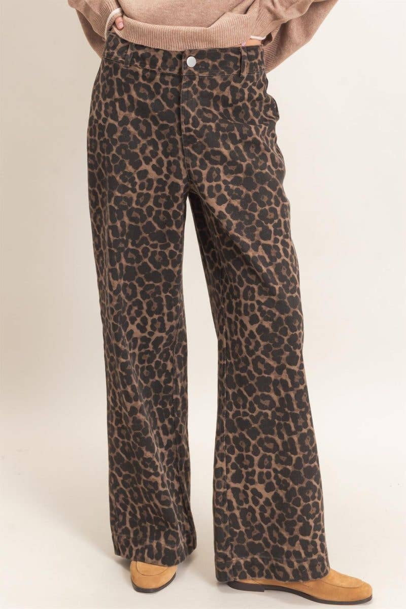Leopard Print Wide-leg Pants