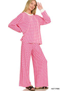 Raised Rib Striped Pullover & Pants 2PC Set