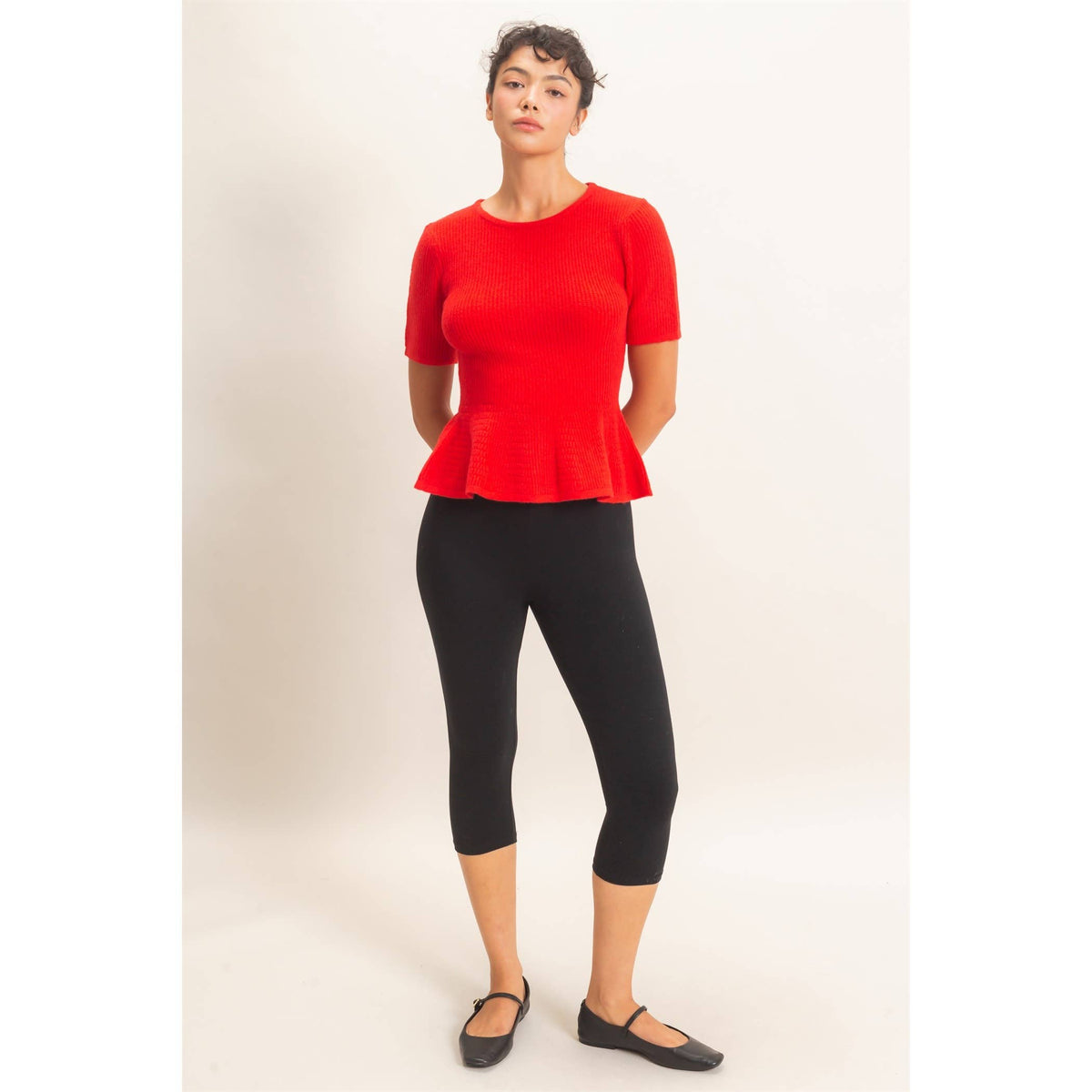 Ribbed Peplum Knit Top