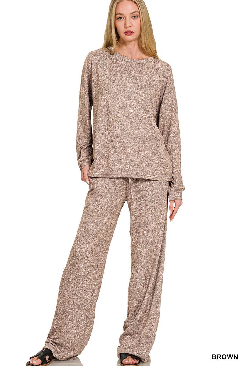 Soft Melange Hacci Long Slv Tee And Pants Set