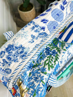 Blue Patchwork Quilted Duffle Weekender Travel Bag