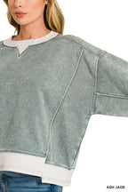 Acid Washed Fleece Contrast Trim Sweatshirts