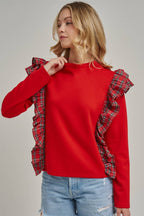 CHRISTMAS HOLIDAY BRUSHED TERRY TOP WITH PLAID_JLT00439-01
