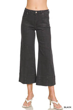 Mid Rise Wide Leg Cropped Color Denim Pants
