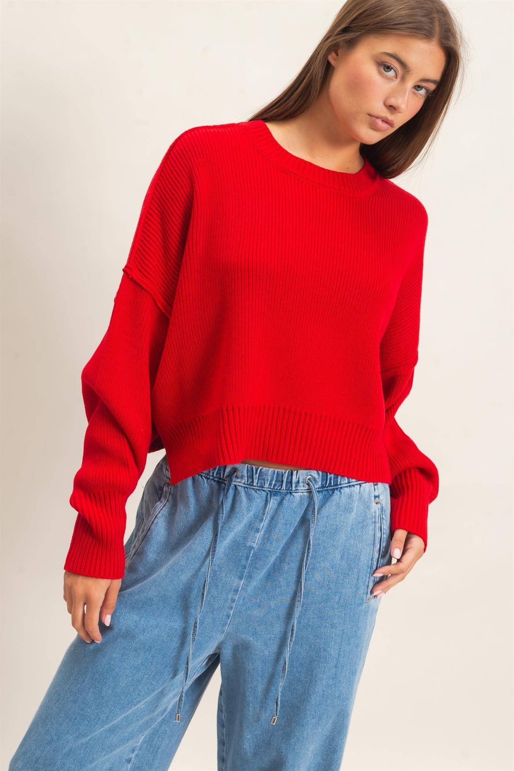 Ribbed Drop Shoulder Sweater