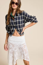 Plaid Button Up Crop Shirt