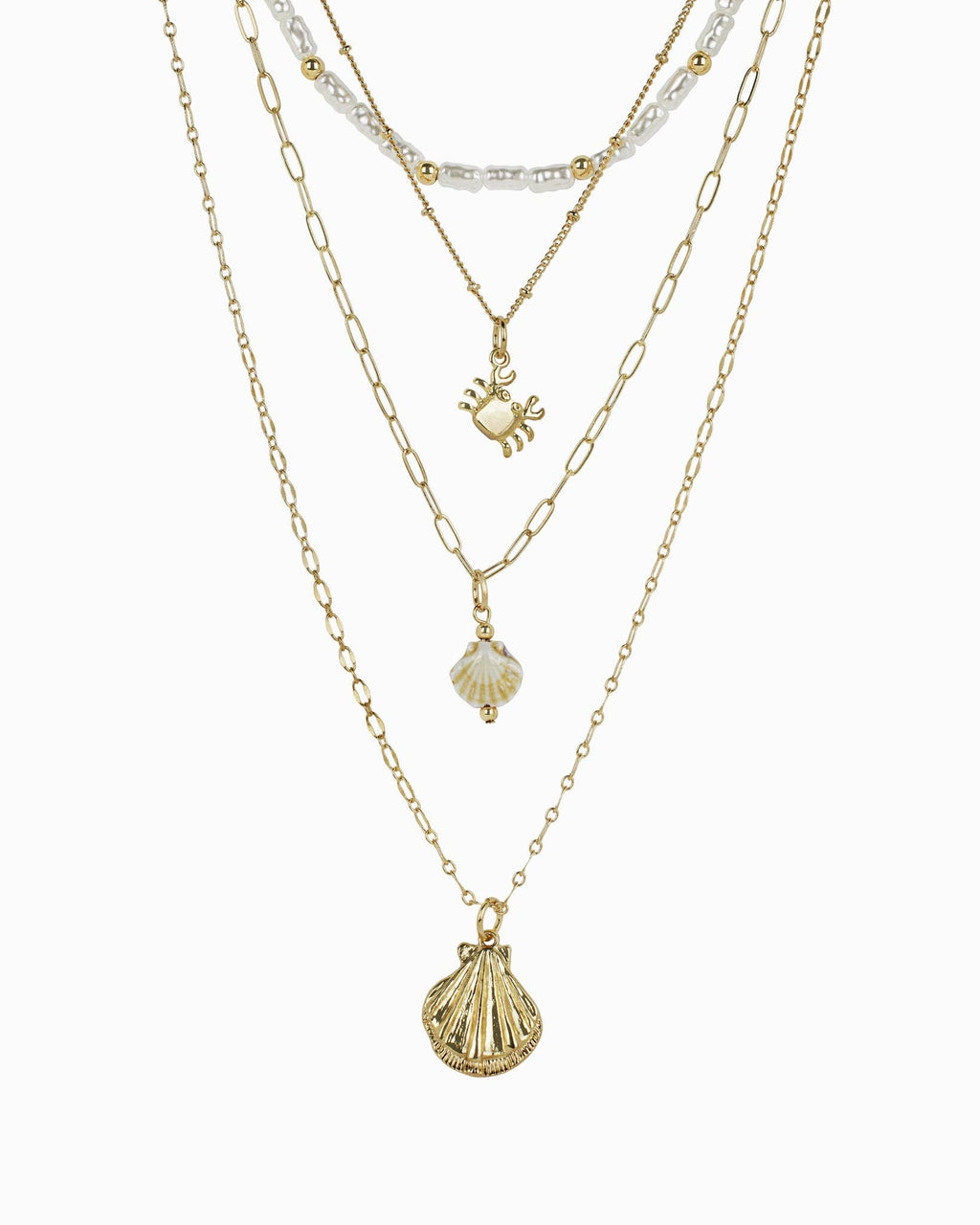 Beach Mode Layered Coastal Shell and Pearl Necklace