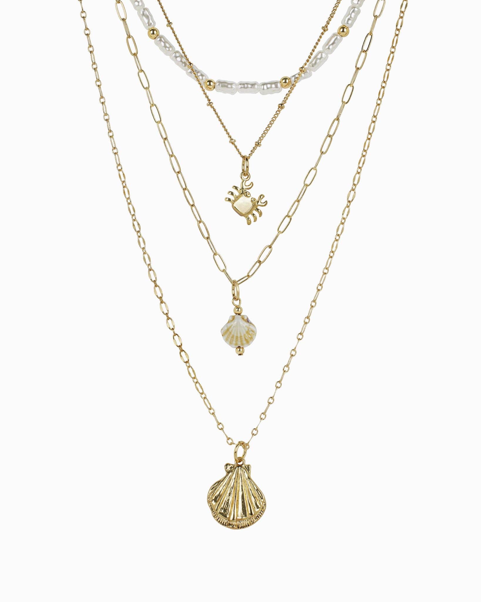 Beach Mode Layered Coastal Shell and Pearl Necklace