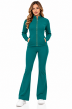 Fleece lined define gold zipper jacket with flare pants set