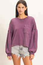 Mineral Wash Puff Long Sleeve Boxy Top