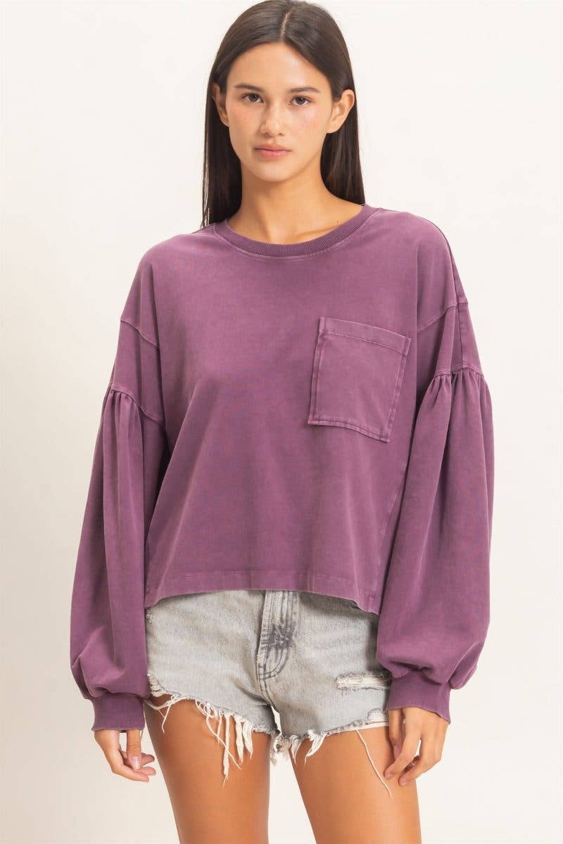 Mineral Wash Puff Long Sleeve Boxy Top
