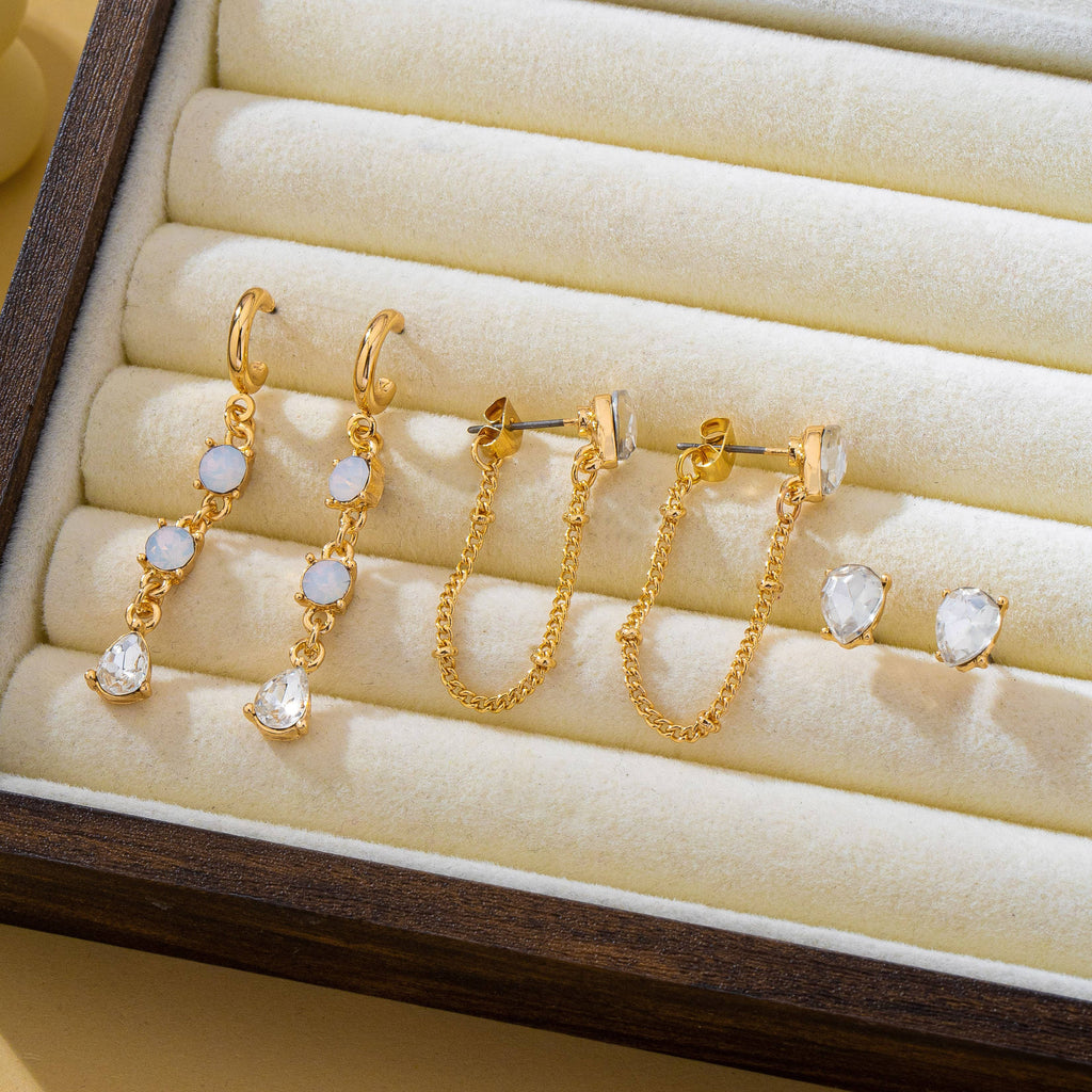 Crystal Stud & Linear Opal Drop Trio Earring Set | 80E62680