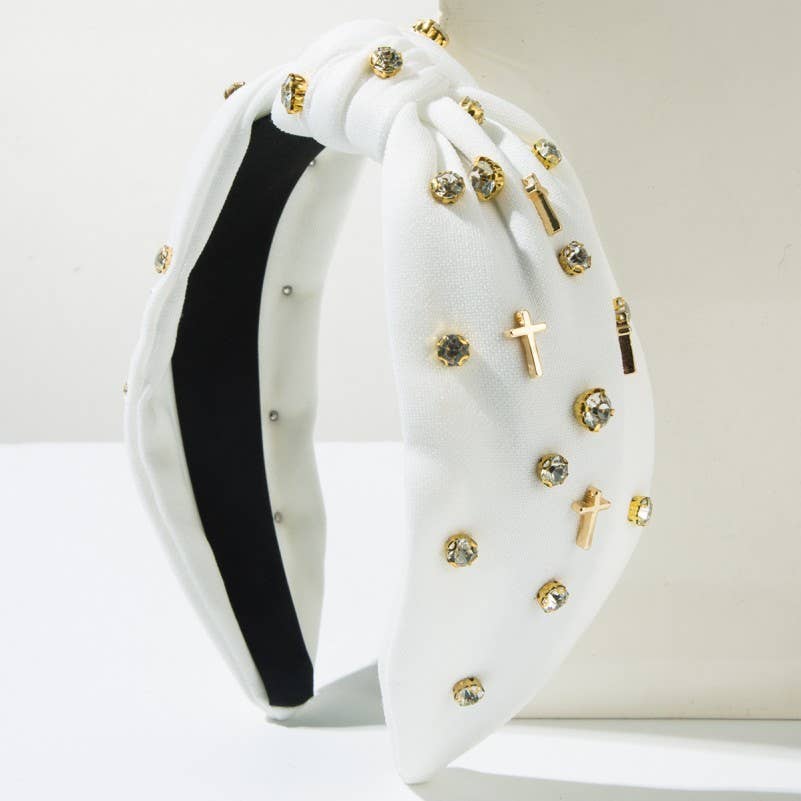 Cross and Crystal Embellished Knot Headband | 40HB196