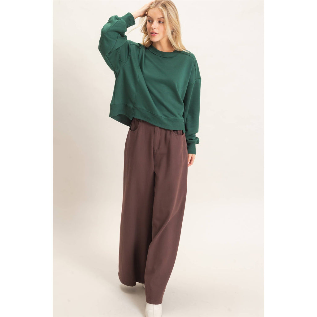 Ribbed Crew Neck Sweatshirt