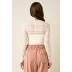TEXTURED MOCK NECK LACE MESH TOP