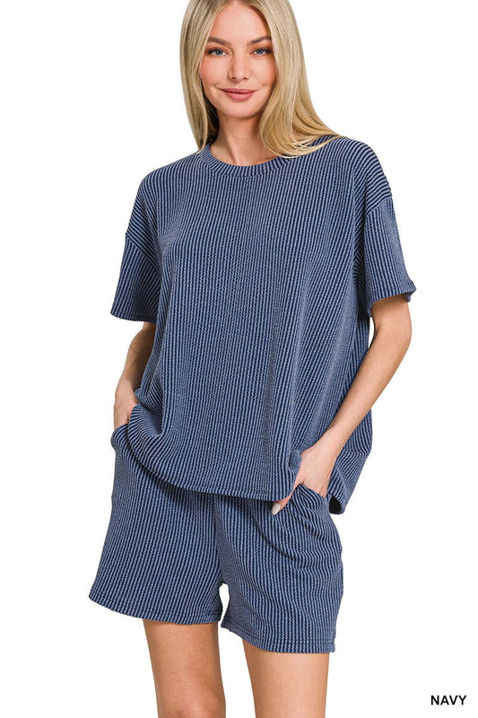 `.SI-26647 Corded Rib Short Sleeve Tee & Short Pants 2PC Set