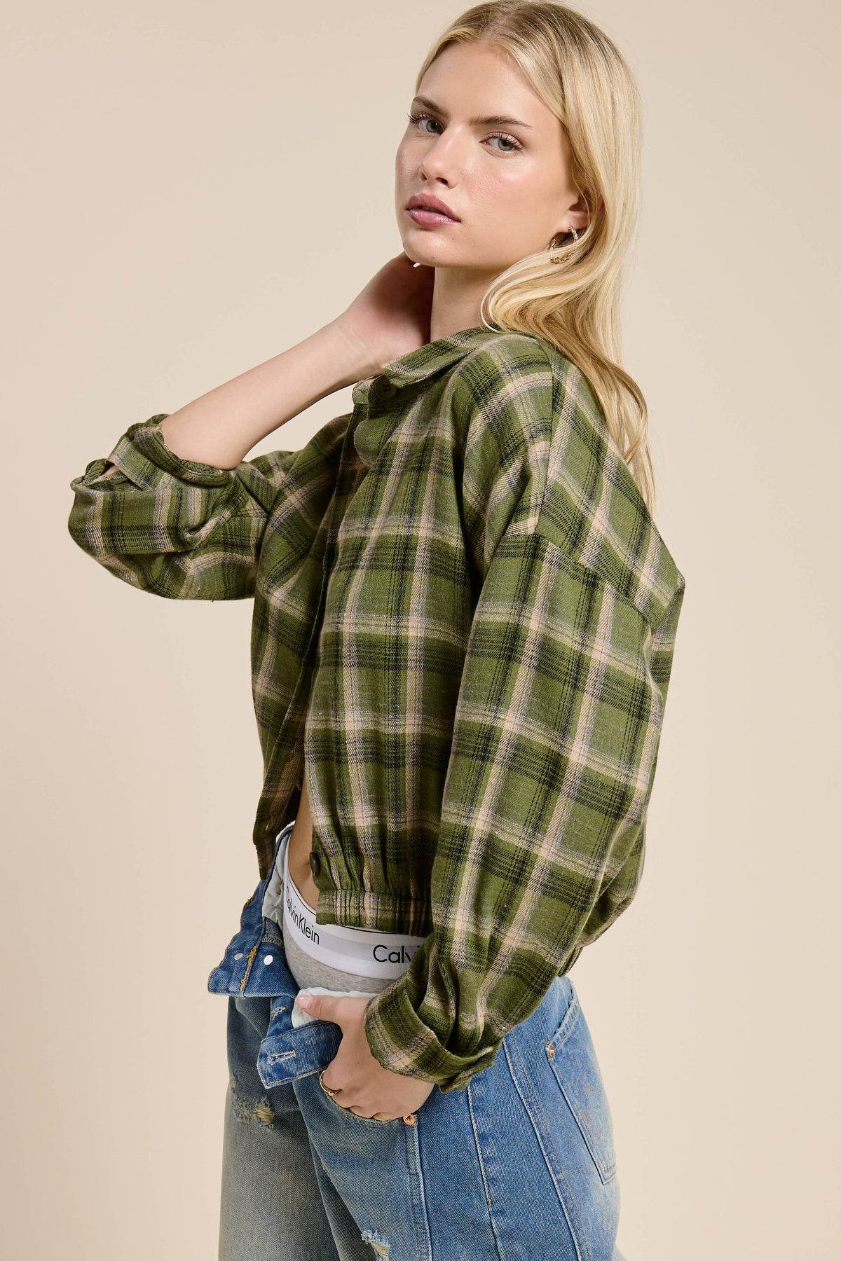 Plaid Button Up Crop Shirt