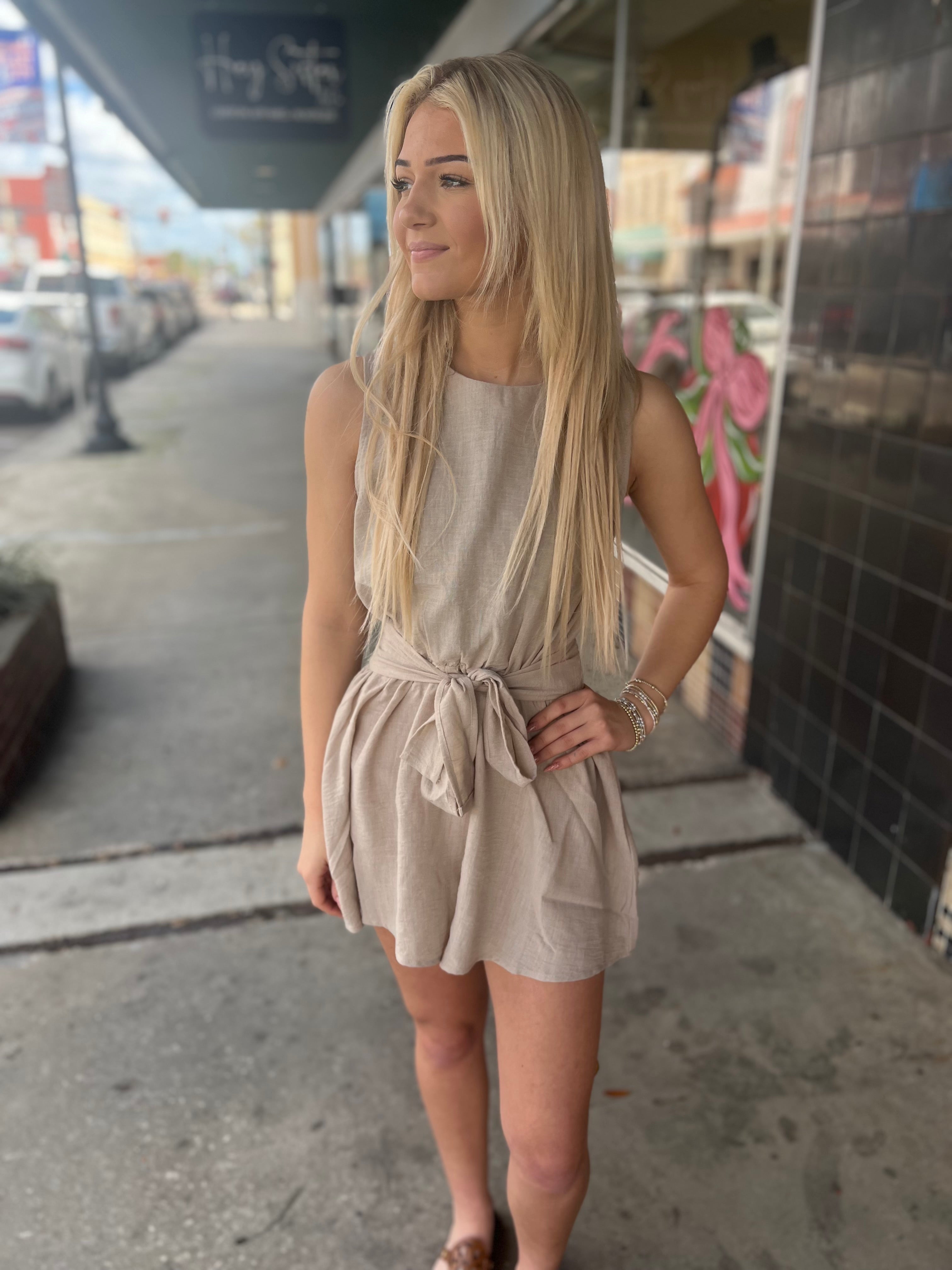 Sleeveless Knotted Linen Romper