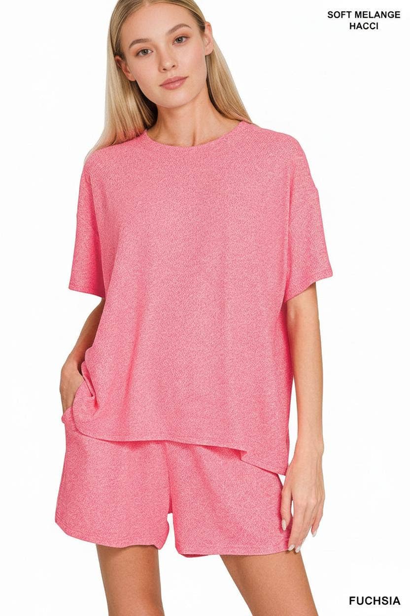`1021 Soft Melange Short Sleeve Tee & Short Pants Set SI-28941