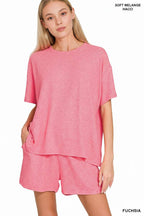 `1021 Soft Melange Short Sleeve Tee & Short Pants Set SI-28941