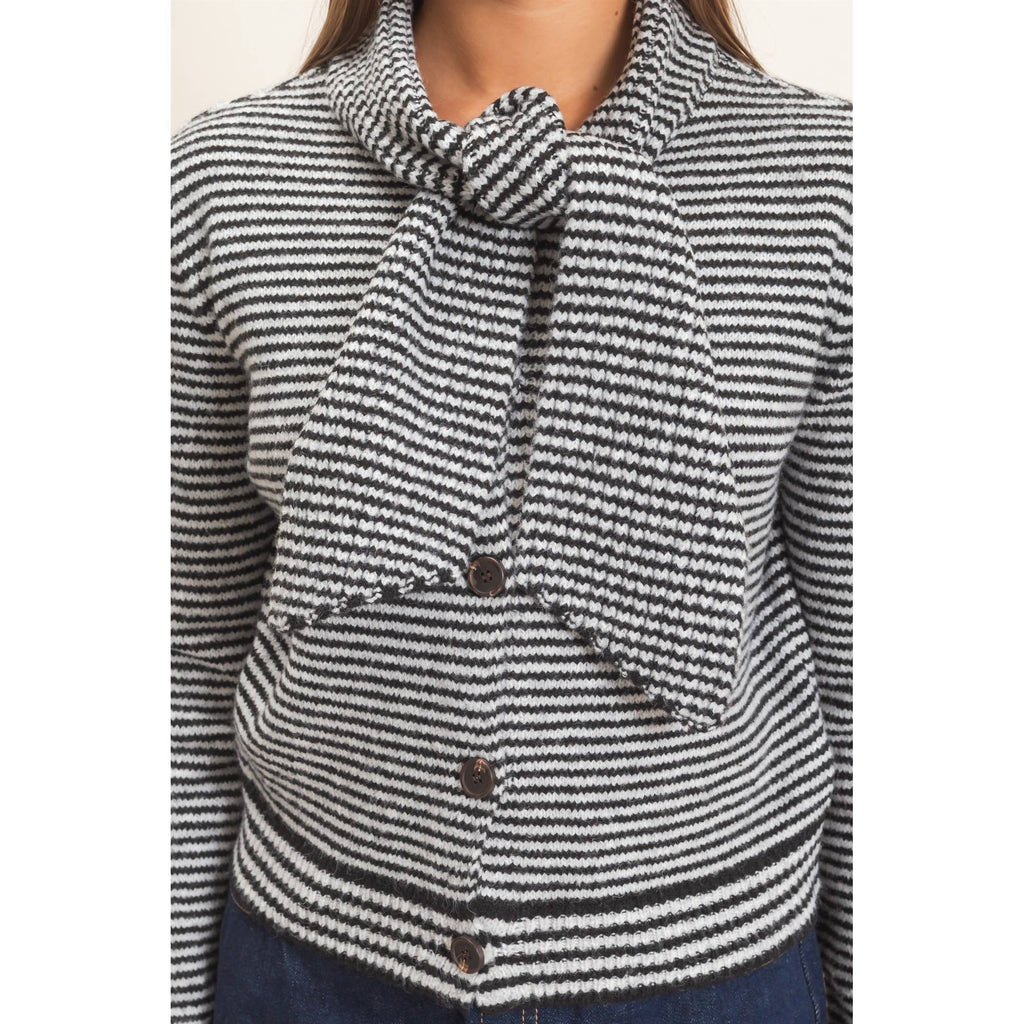 Striped Cardigan With Scarf