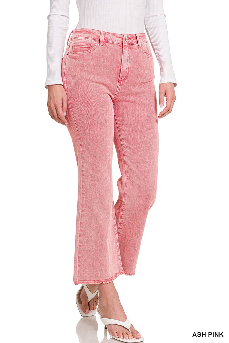 Acid Wash High Waist Frayed Hem Bootcut Pants