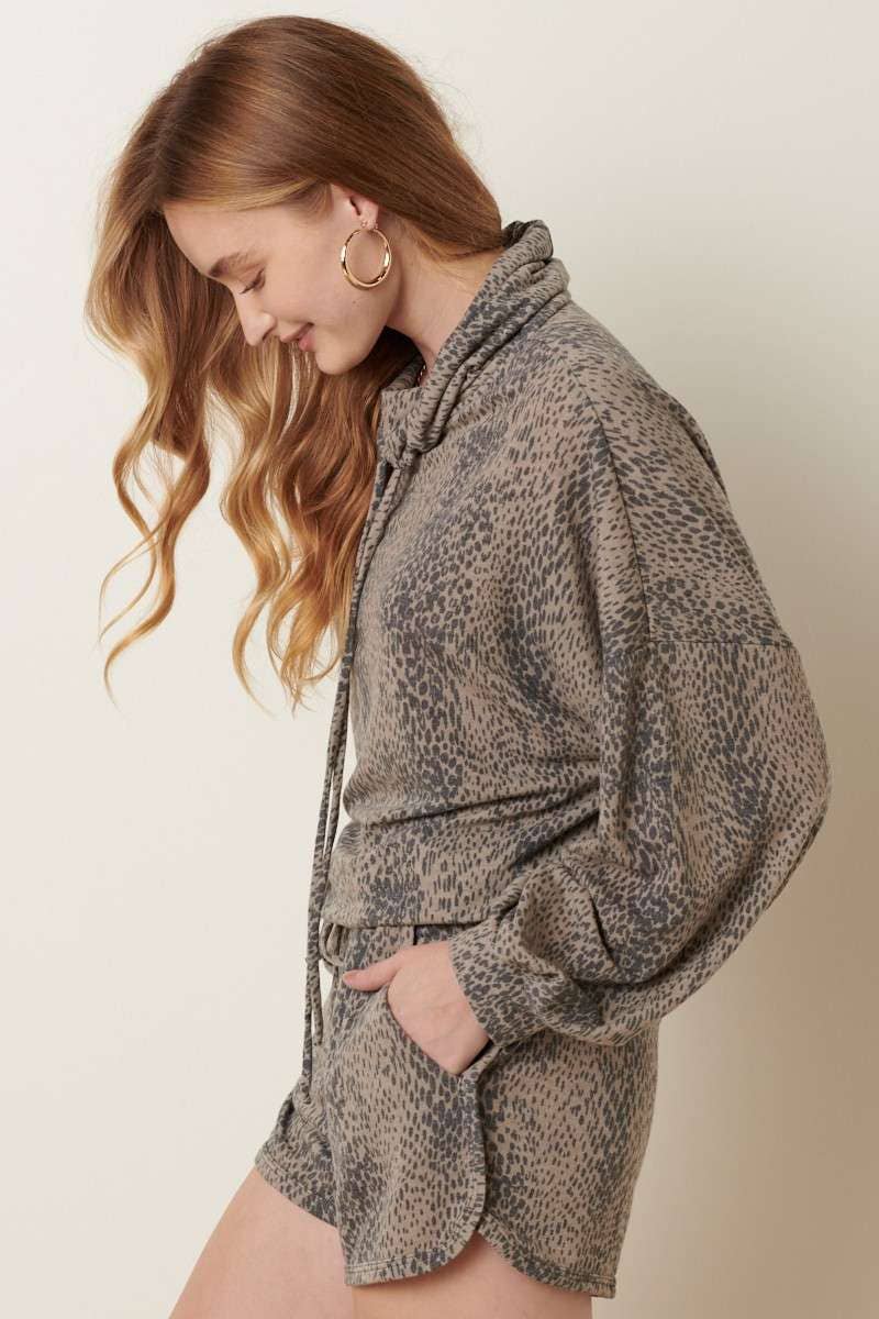 ANIMAL PRINT COWL NECK SHORT SET