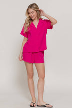 Short Sleeve Resort Collar Shirt & Waistband Shorts Set