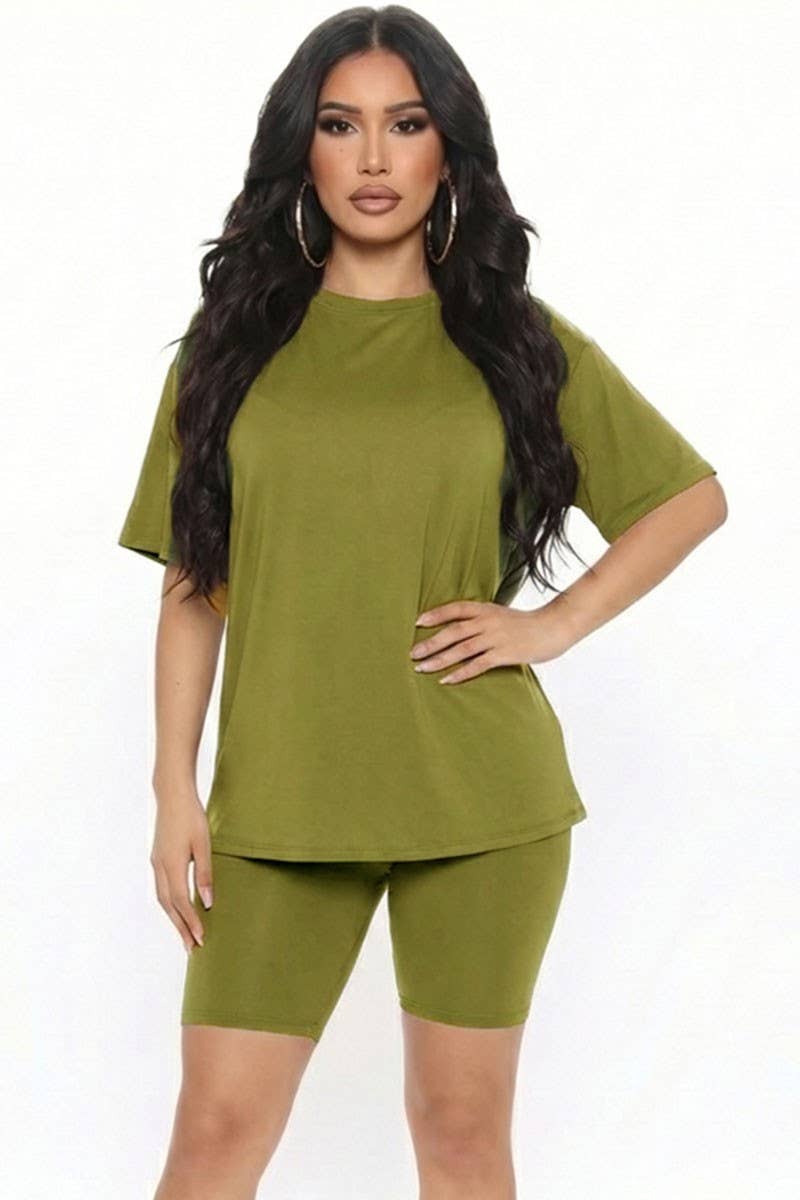 Loose Fit Top Oversize Shirts And Bike Shorts Set