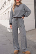 Striped Print Long Sleeve Top Loose 2pcs Set | S-XL